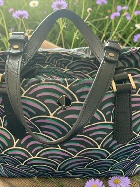 kate spade Black Satchel with Purple & Teal Wave Pattern